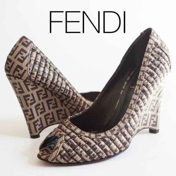 Fendi Shoes - SOLD! FENDI Zucca Peep-Toe Wedges